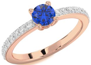 Diamond Blue Sapphire Rose Gold Round Solitaire Pave Engagement Ring