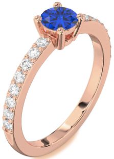 Diamond Blue Sapphire Rose Gold Round Solitaire Pave Engagement Ring