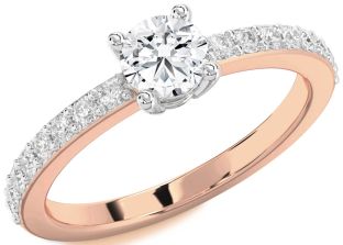 Diamond White Rose Gold Round Solitaire Pave Engagement Ring