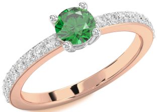 Diamond Emerald White Rose Gold Round Solitaire Pave Engagement Ring