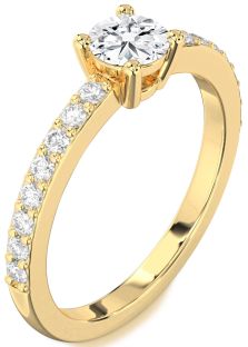 Diamond Gold Round Solitaire Pave Engagement Ring