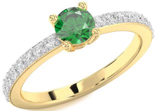 Diamond Emerald Gold Round Solitaire Pave Engagement Ring