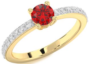 Diamond Ruby Gold Round Solitaire Pave Engagement Ring