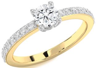 Diamond White Yellow Gold Round Solitaire Pave Engagement Ring