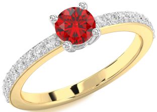Diamond Ruby White Yellow Gold Round Solitaire Pave Engagement Ring