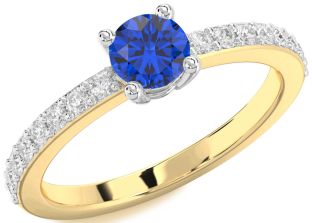 Diamond Blue Sapphire Gold Silver Round Solitaire Pave Engagement Ring