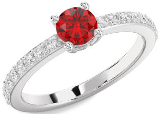 Diamond Ruby White Gold Round Solitaire Pave Engagement Ring