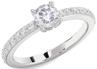 Salt & Pepper Diamond Silver Round Solitaire Pave Engagement Ring