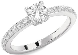 Diamond White Sapphire Silver Round Solitaire Pave Engagement Ring