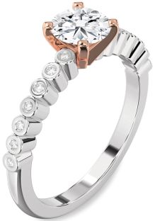 Diamond Silver & 10K Rose Gold Round Solitaire Engagement Ring