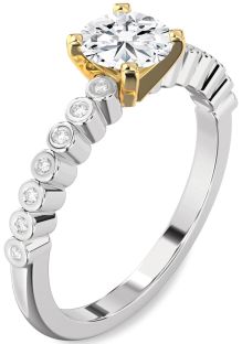 Diamond Silver & 10K gold Round Solitaire Engagement Ring