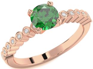 Diamond Emerald Rose Gold Round Solitaire Pave Engagement Ring