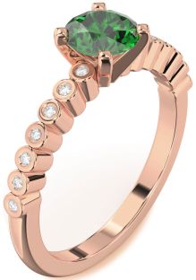 Diamond Emerald Rose Gold Round Solitaire Engagement Ring