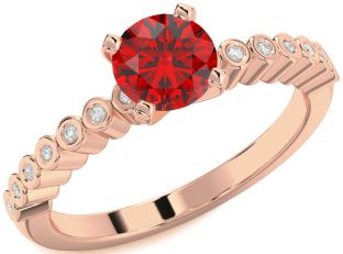 Diamond Ruby Rose Gold Round Solitaire Pave Engagement Ring