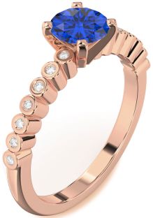 Diamond Blue Sapphire Rose Gold Silver Round Solitaire Engagement Ring