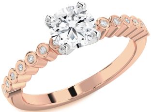 Diamond White Rose Gold Round Solitaire Pave Engagement Ring