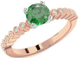 Diamond Emerald White Rose Gold Round Solitaire Pave Engagement Ring