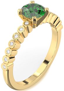 Diamond Emerald Gold Round Solitaire Engagement Ring