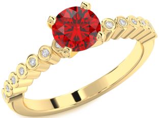 Diamond Ruby Gold Round Solitaire Pave Engagement Ring