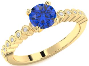 Diamond Blue Sapphire Gold Round Solitaire Engagement Ring