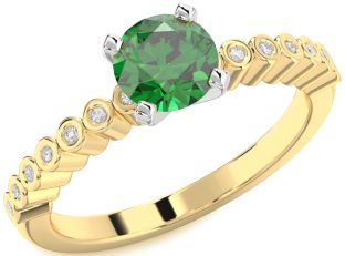 Diamond Emerald White Yellow Gold Round Solitaire Pave Engagement Ring