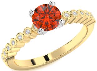 Diamond Fire Opal Gold Silver Round Solitaire Engagement Ring