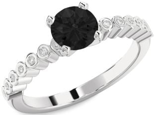 Black Diamond Silver Round Solitaire Engagement Ring