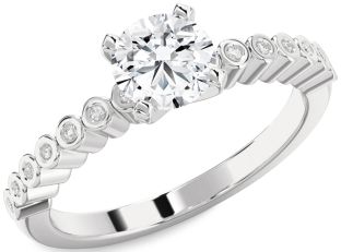 Diamond White Gold Round Solitaire Pave Engagement Ring