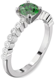 Diamond Emerald Platinum Round Solitaire Engagement Ring