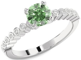 Green Diamond Silver Round Solitaire Engagement Ring