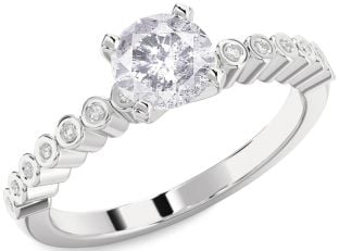 Salt & Pepper Diamond Silver Round Solitaire Engagement Ring