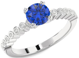 Diamond Blue Sapphire Platinum Round Solitaire Engagement Ring