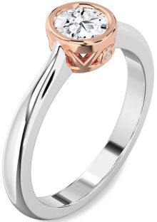 Diamond Silver & 10K Rose Gold Round Solitaire Engagement Ring