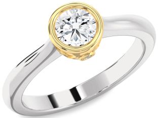 Diamond Silver & 10K gold Round Solitaire Engagement Ring