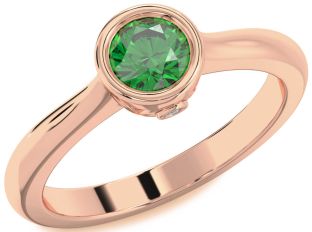 Diamond Emerald Rose Gold Round Solitaire Engagement Ring