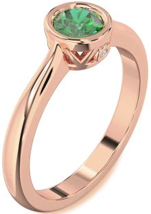 Diamond Emerald Rose Gold Round Solitaire Engagement Ring