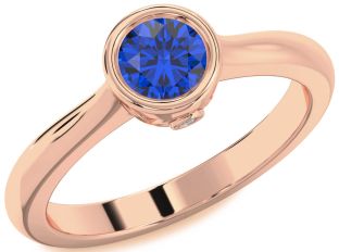 Diamond Blue Sapphire Rose Gold Round Solitaire Engagement Ring