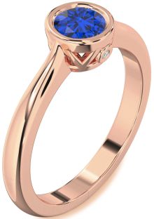Diamond Blue Sapphire Rose Gold Round Solitaire Engagement Ring