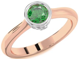 Diamond Emerald White Rose Gold Round Solitaire Engagement Ring