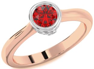 Diamond Ruby White Rose Gold Round Solitaire Engagement Ring