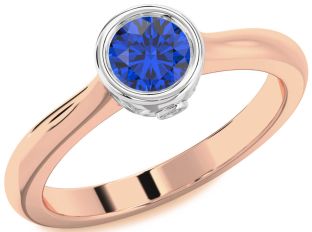 Diamond Blue Sapphire White Rose Gold Round Solitaire Engagement Ring