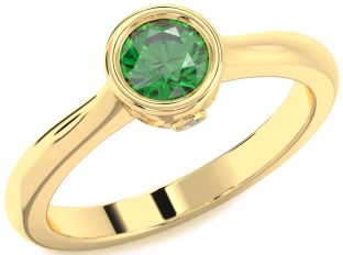 Diamond Emerald Gold Round Solitaire Engagement Ring