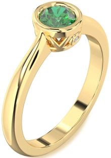 Diamond Emerald Gold Round Solitaire Engagement Ring