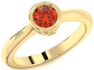 Diamond Fire Opal Gold Round Solitaire Engagement Ring
