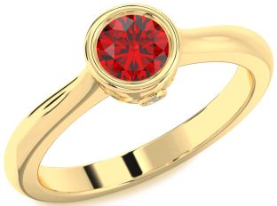 Diamond Ruby Gold Round Solitaire Engagement Ring