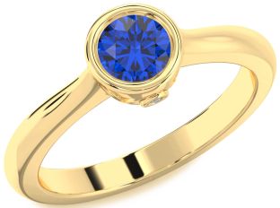 Diamond Blue Sapphire Gold Round Solitaire Engagement Ring