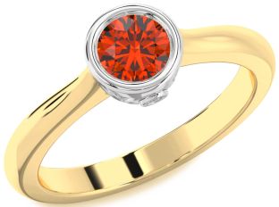 Diamond Fire Opal Gold Silver Round Solitaire Engagement Ring