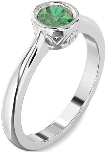 Diamond Emerald Platinum Round Solitaire Engagement Ring