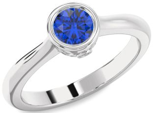 Diamond Blue Sapphire White Gold Round Solitaire Engagement Ring