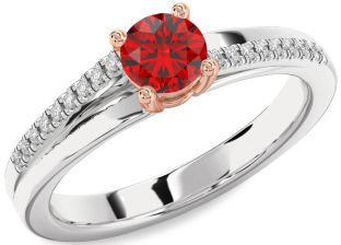Diamond Ruby Silver & 10K Rose Gold Round Solitaire Engagement Ring